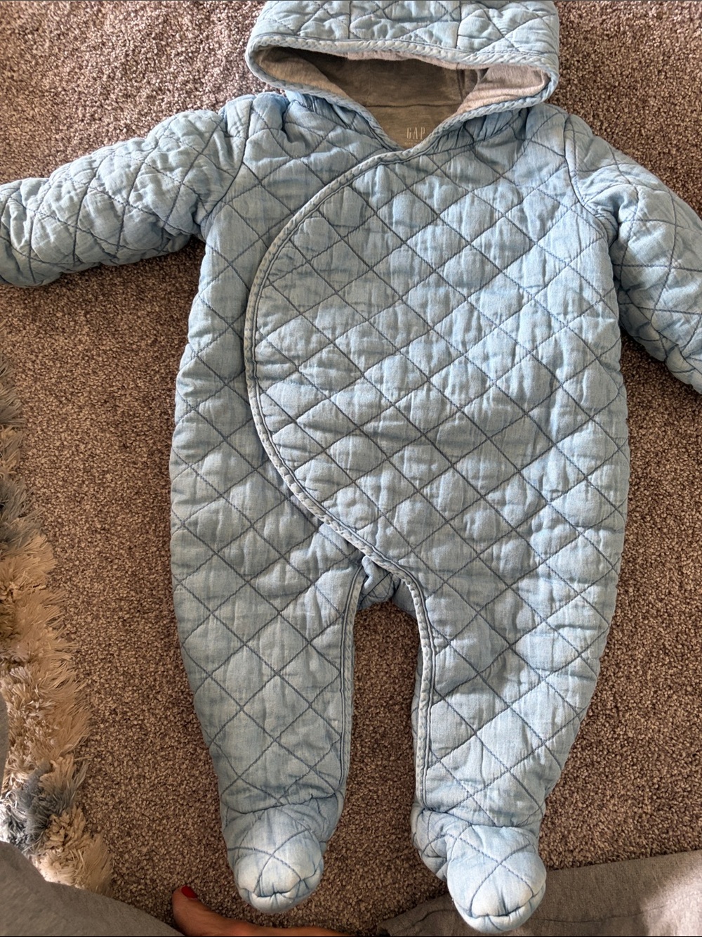 GAP Quilted Hooded Baby One-Piece in Light Blue